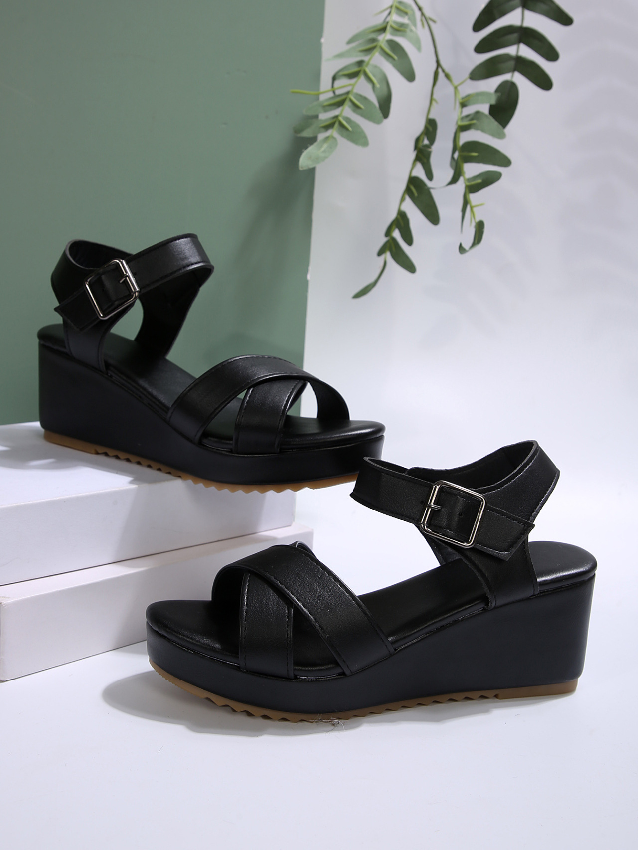 Women's Wedge Sandals Platform Open Toe Buckle Roman Heeled Sandals_voghion.com