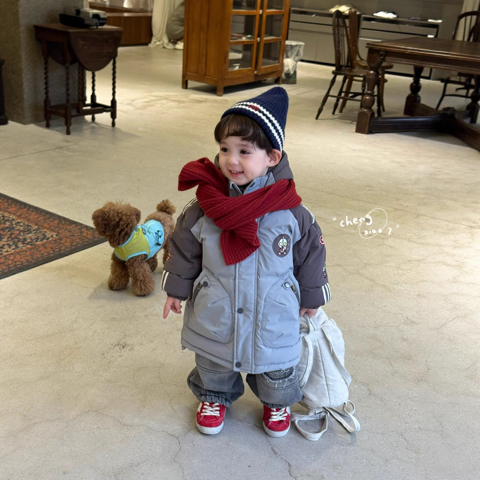 2025韩版中长款卡通奥特曼加厚羽绒服小童男童外套55521-856