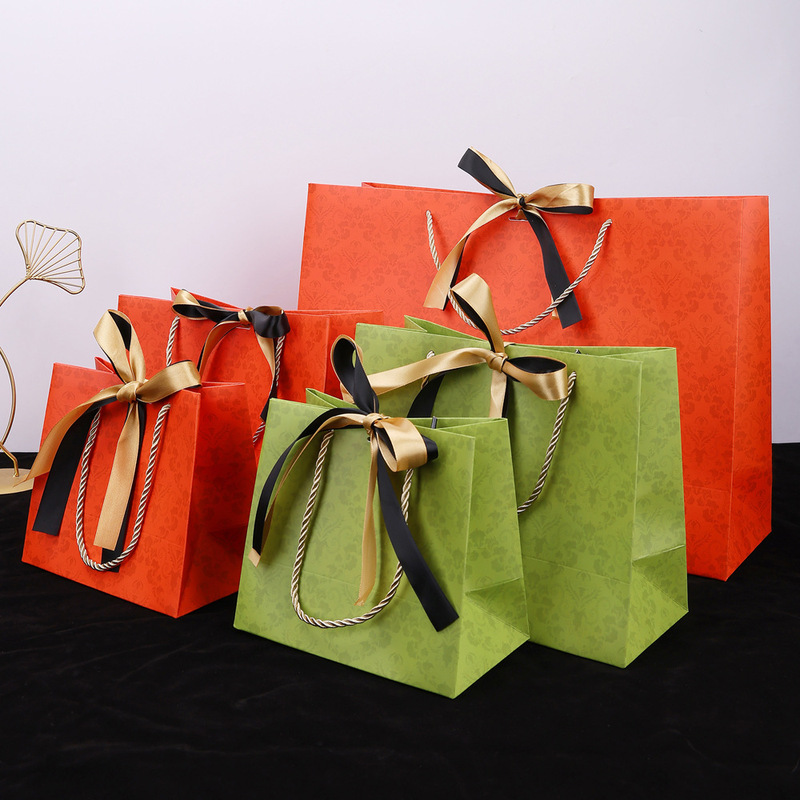 Ins Style Orange Gift Bag Handbag Paper Bag Accessible Luxury High-End Clothing Store Bag Holiday Gift Printed Logo
