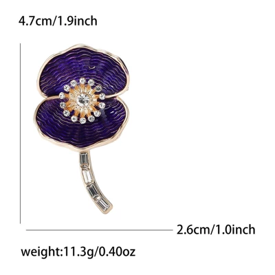 New Creative Alloy Enamel PP Poppy Flower Brooch Fashion All-match Women's Suit Coat Corsage Jewelry Pin (Yaxa sancaqları) - purple-4801-pu