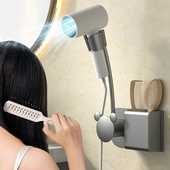 Factory Supply Hair Dryer Storage Rack Wall-mounted Hand-free Rotating Lazy Dryer Bracket Artifact