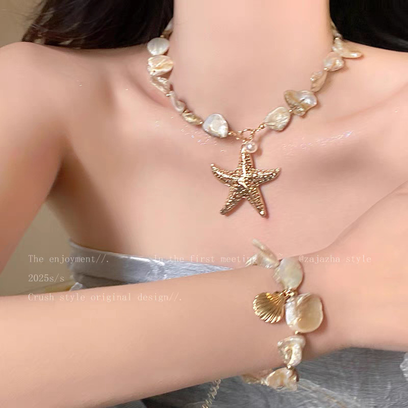 Collier Pendentif Étoile De Mer Et Coquillage Style Vacances Chic_voghion.com