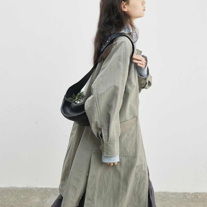 英伦风薄款翻领风衣2025秋季新款简约宽松通勤中长款外套外衣女|undefined