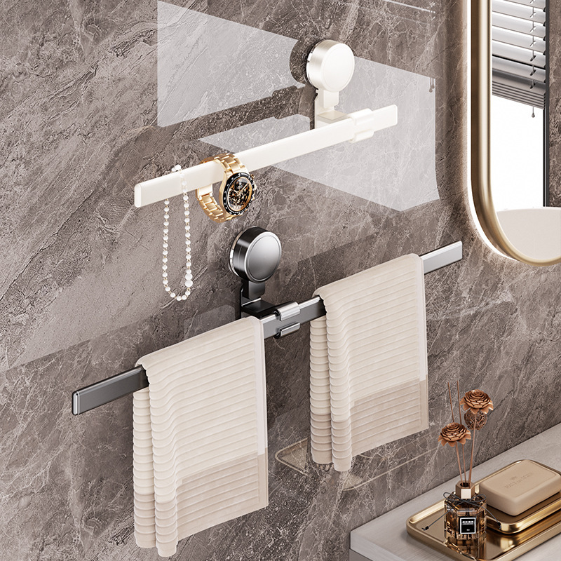 Space Aluminum Adjustable Towel Rack Bathroom Wall-mounted Rag Storage Hanging Rod Hole-free Strong Suction Cup Towel Rack