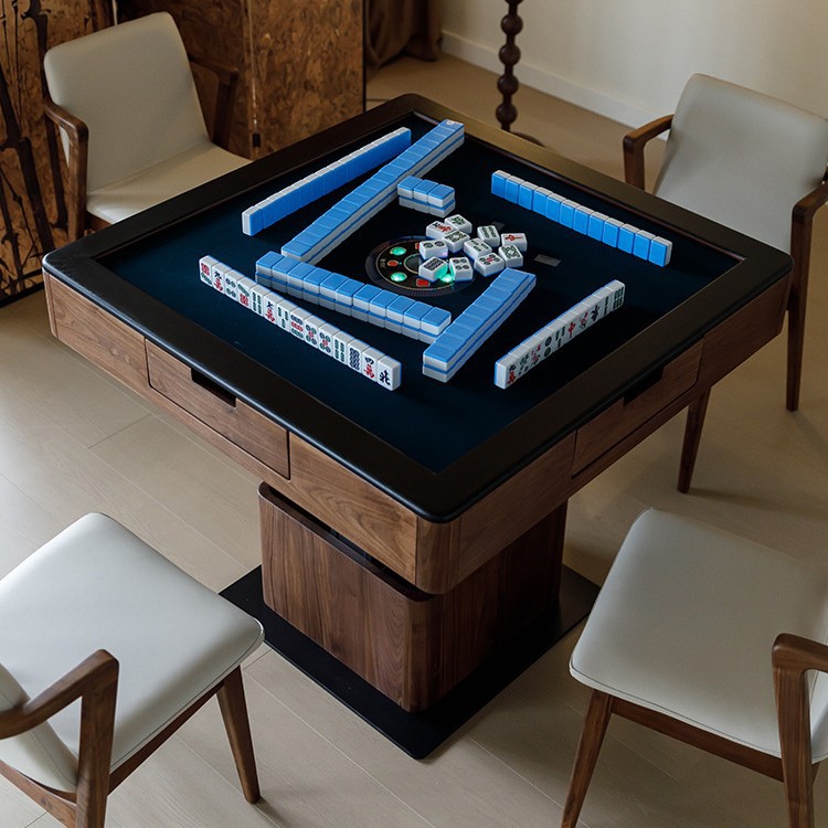 Mesa de centro de elevación multifuncional, mesa de mahjong, máquina de mahjong de madera maciza automática integrada, mesa de comedor, madera de nogal negro de América del Norte de doble uso