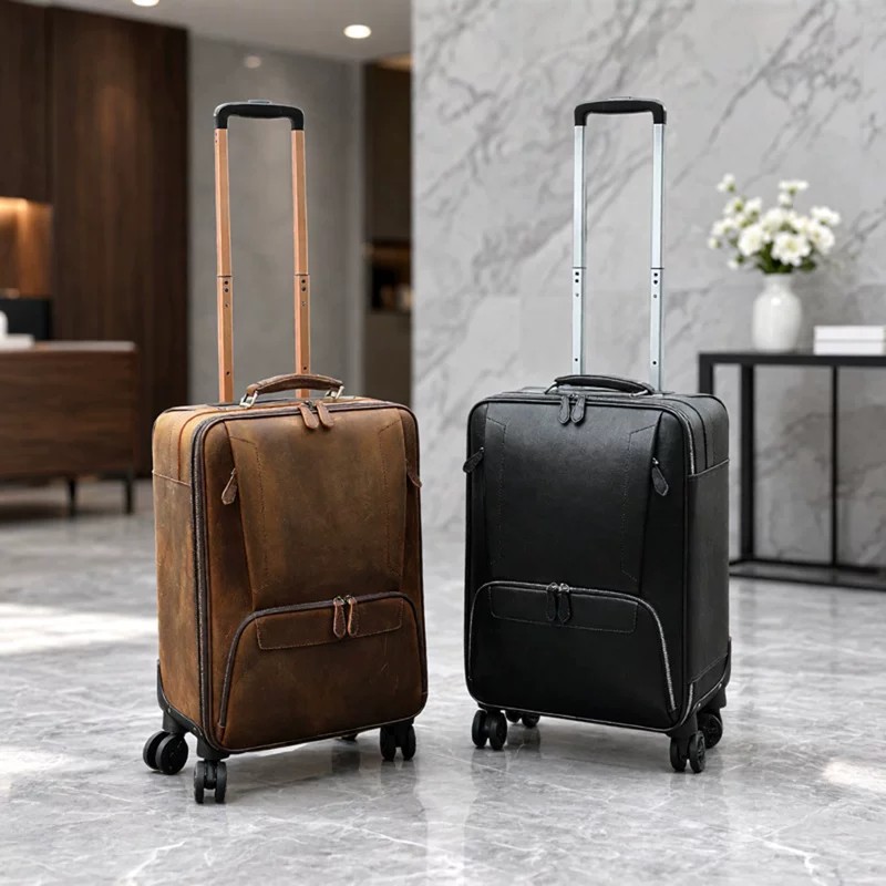 2026 New Style Hot Selling Foreign Trade Men's Genuine Leather Trolley Case with Combination Lock, Top Layer Cowhide, Universal Wheels, High-End Composite Material