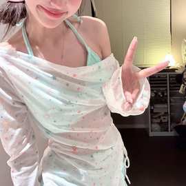 度假比基尼小胸聚拢遮肉三件套甜欲系少女分体泳衣女沙滩