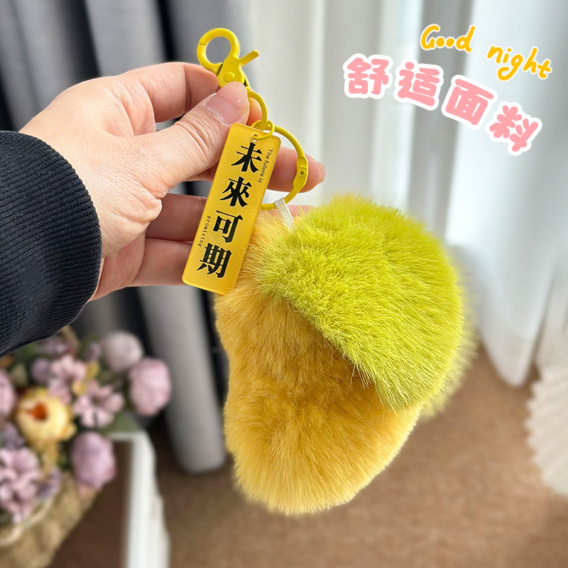 Imitación de piel de conejo rex, algo bueno sucede, hebilla, colgante de felpa, colgante de caqui, colgante de bolsa, colgante de felpa de frutas al por mayor