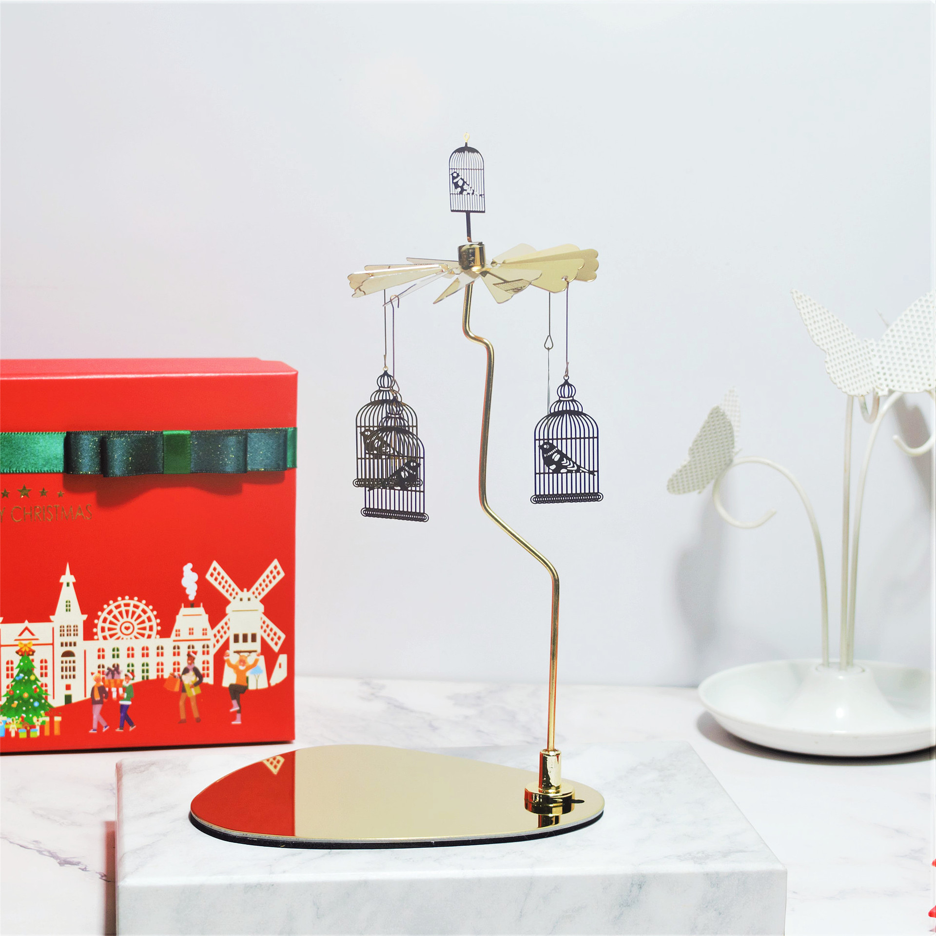 INS Amazon fuente Navidad aromaterapia Acero inoxidable doles triángulo redondo bandeja giratoria candelabro linterna