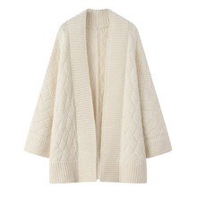 超厚100纯山羊绒中长款无扣女开衫毛衣宽松型慵懒风V领女式羊绒衫