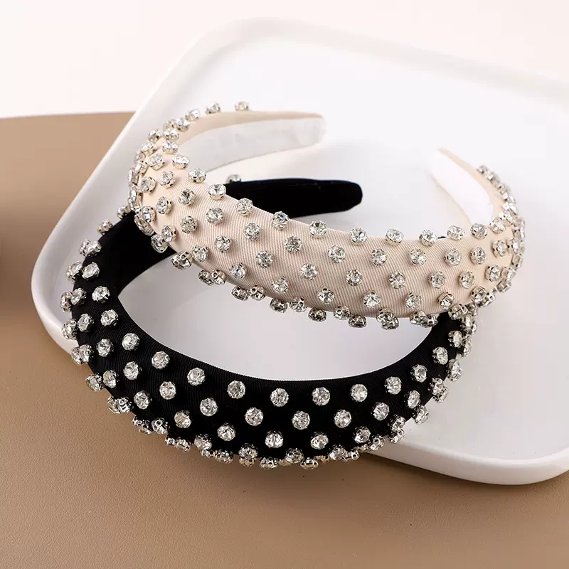 欧美复古时髦镶钻海绵发箍宽边不压发高级感百搭发卡头箍时尚发饰