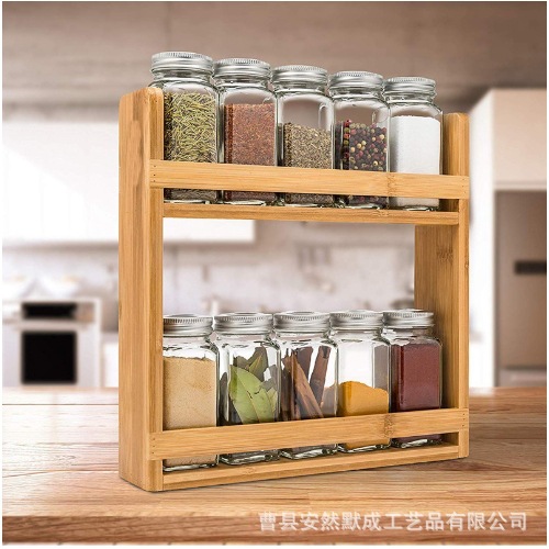 Factory direct supply of kitchen supplies Bamboo and woody seasoning bottle storage rack kitchen double -layer seasoning rack kitchen cabinet storage spice rack
