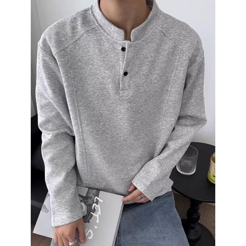 American-style Polo Henley long-sleeve t-shirt for men, spring and autumn, spliced, high-end feel, simple and affordable sweatshirt wholesale American-style Polo Henley long-sleeve t-shirt for men, spring and autumn, spliced, high-end feel, simple and affordable sweatshirt wholesale