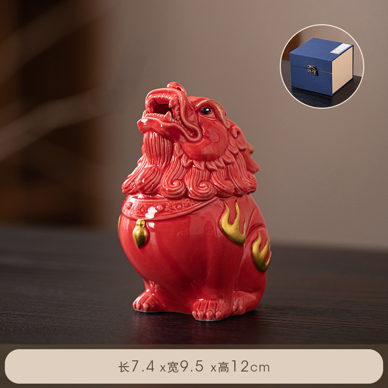 朝天吼貔貅摆件中式客厅玄关办公桌装饰品招财镇宅陶瓷麒麟工艺品|undefined