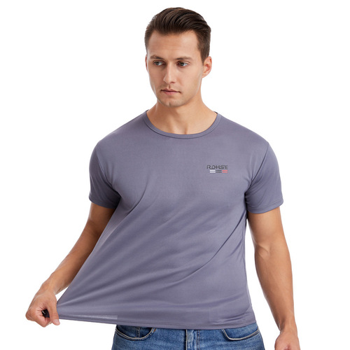 Men's Summer Thin Ice Silk Quick-Dry Short-Sleeve T-Shirt Loose Fitness Clothes Training Top Running Breathable