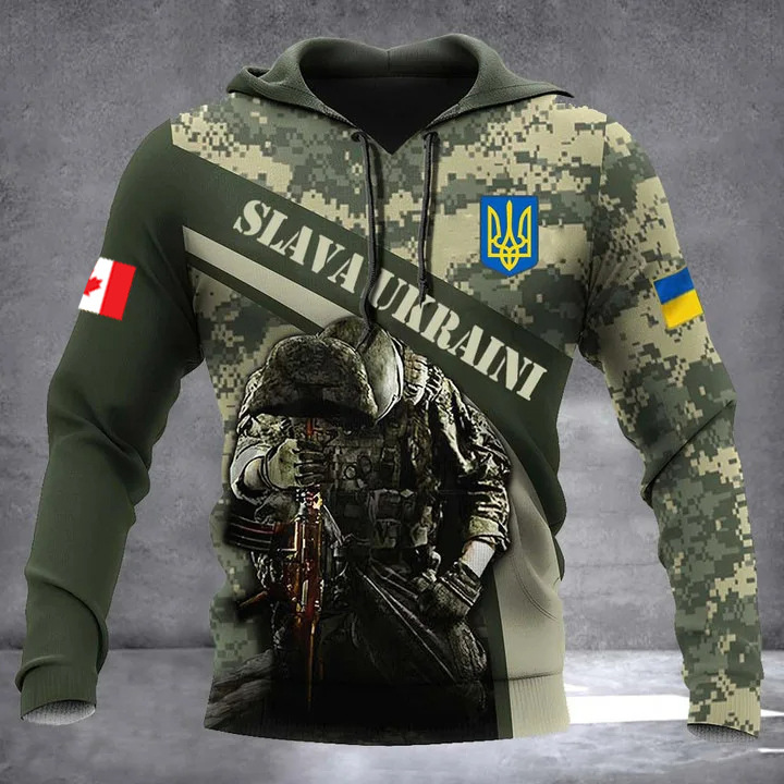 Ukraine National Emblem Canadian Flag Camouflage Print Hoodie 3D Men's and Women's Casual Pullover Hoodie
