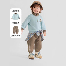 儿童套装女童宝宝男童两件套新款上衣2025秋冬加绒裤子卫衣厚保暖