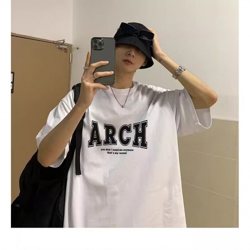 Men's Short Sleeve Summer T-Shirt Loose Fit T-Shirt Halter Neck Base Shirt Men's Trendy Brand T-Shirt