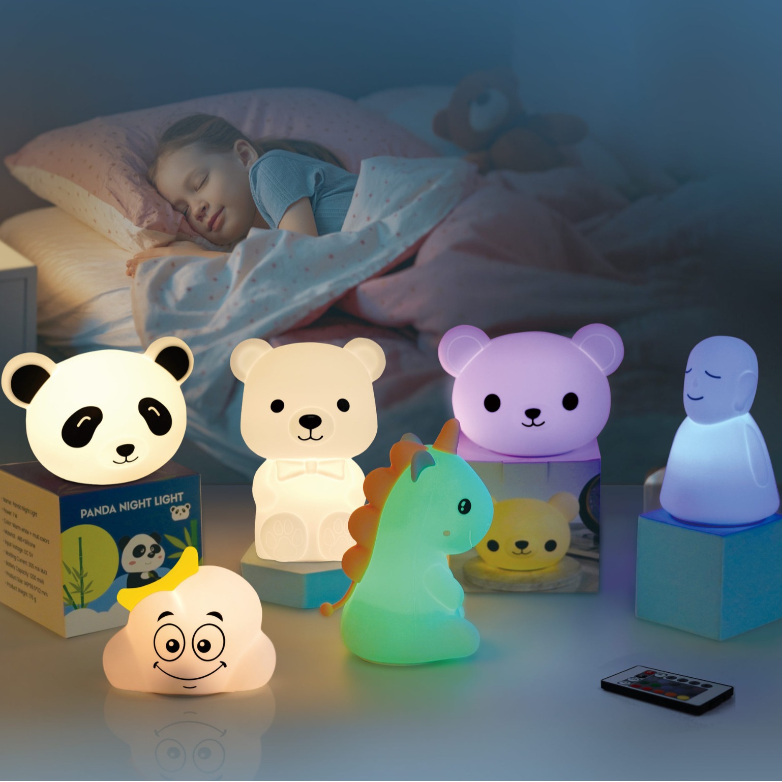 Lámpara de silicona con luz nocturna para niños, luz ambiental navideña, lámpara de noche con dibujos animados de animales, personalizable.