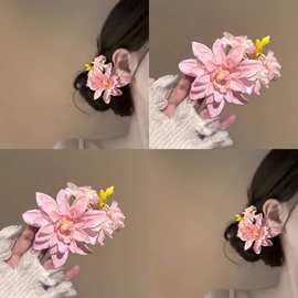 春桃粉雾 温柔粉色花朵发夹新中式盘发丸子头簪花夹子氛围感发饰