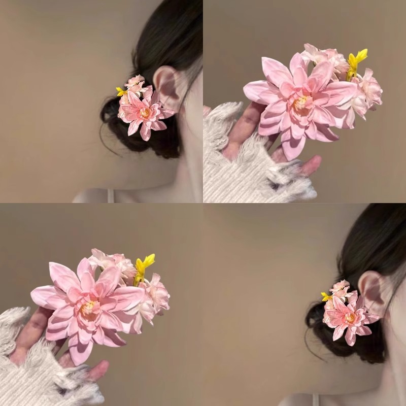 Spring Peach Powder Mist Gentle Pink Flower Hairpin New Chinese Style Disc Hair Ball Head Hairpin Flower Clip Atmosphere Hair Accessories