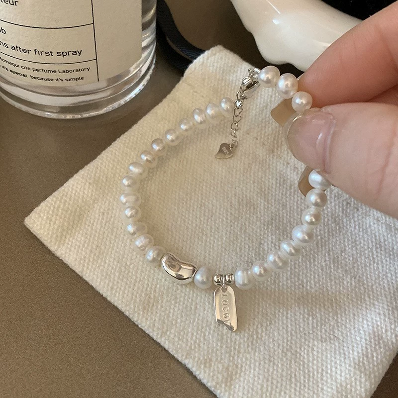 Silver 925 Pearl Bracelet, Minimal Beaded Design, Adjustable 12 cm