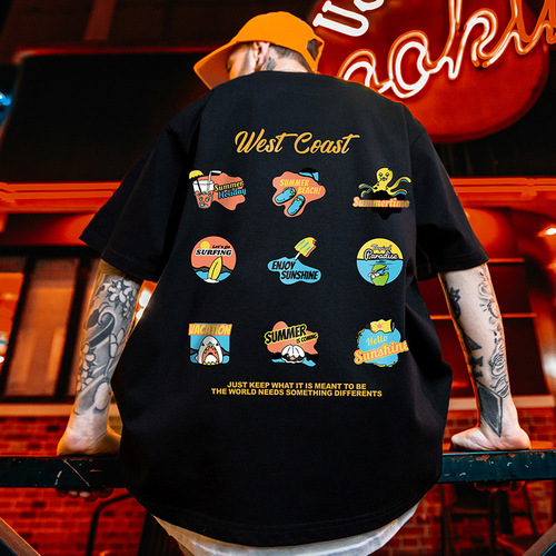 Oversize American streetwear plus-size men's oversized loose NASA co-branded short-sleeve T-shirt 300 lbs half-sleeve summer