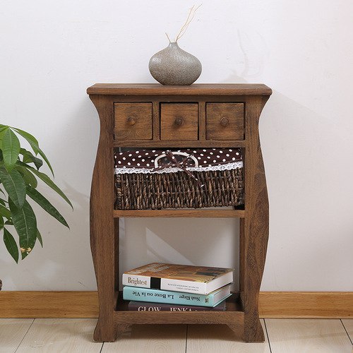 BB4C wholesale modern simple solid wood rattan drawer-type bedside storage cabinet multi-functional simple storage