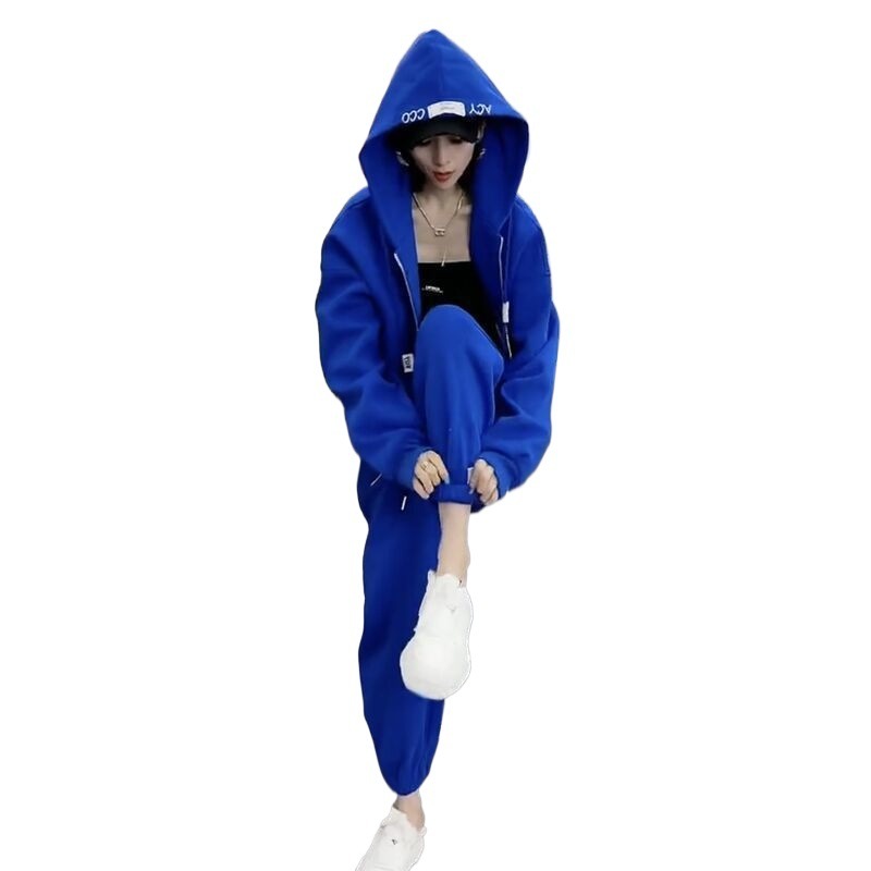 胖MM特大码休闲运动套装女秋冬季宽松显瘦高腰束脚裤连帽时尚2件|undefined