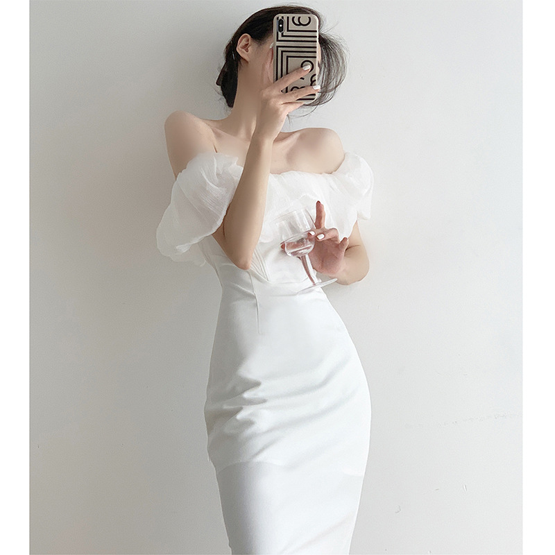 Tube Top One-Shoulder Dress for Women, French Niche Ladylike Temperament, Waist Slimming Dress, Mid-Length Skirt