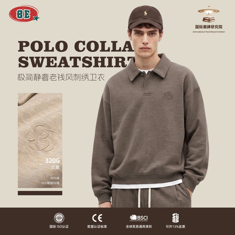 BE Men's New American Retro Old Money Style Floral Yarn Half-Zip Polo Sweatshirt with Embroidered Turn-down Collar and Long Sleeves BE Men's New American Retro Old Money Style Floral Yarn Half-Zip Polo Sweatshirt with Embroidered Turn-down Collar and Long Sleeves