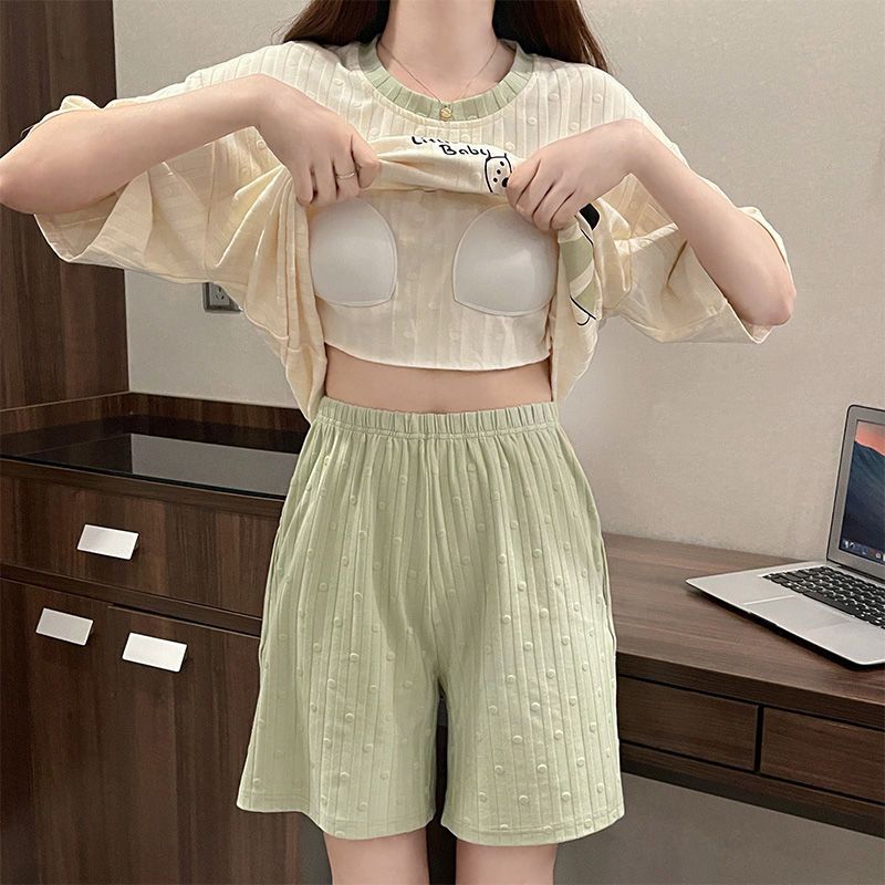 Transfronterizo mayorista con cojín de pecho pijama de verano de dibujos animados dulce estudiante manga corta suit suelto se puede usar ropa de hogar