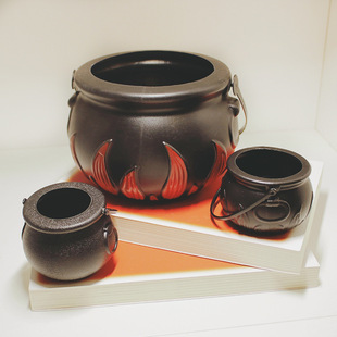 Cross-Border Halloween Satchel Witch Pumpkin Lantern Black Flame Candy Bucket Performance Decoration Props
