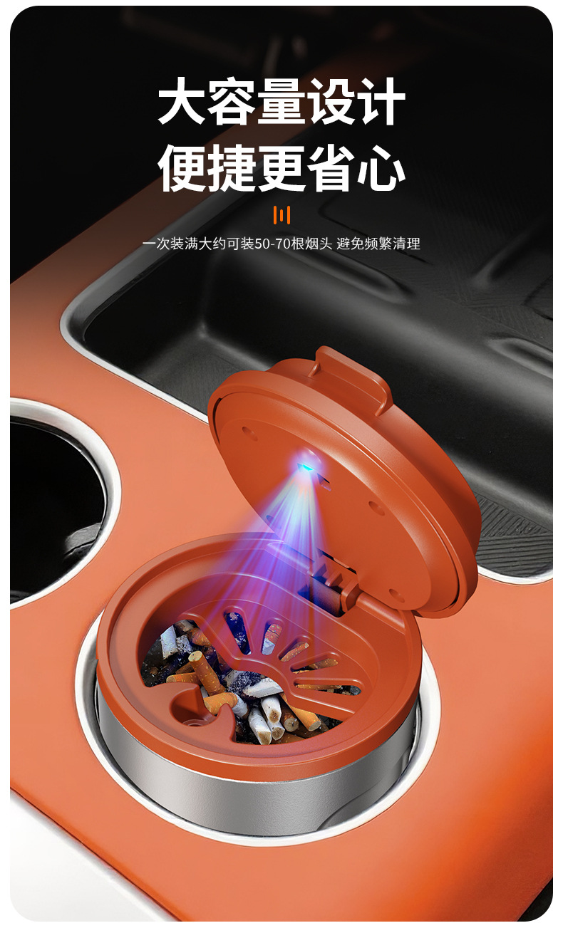 Multifunctional Car Ashtray with Cover to Prevent Ash from Flying, High-End Car Interior Accessory