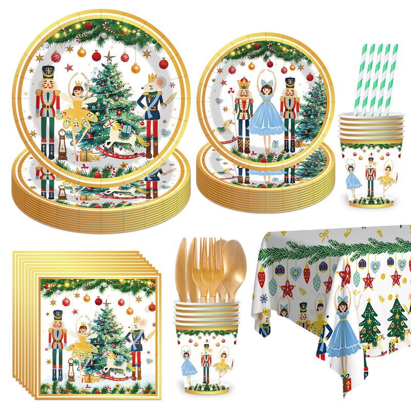 Nutcracker Christmas Disposable Tableware Set Cartoon Paper Plates Christmas Party Supplies Manufacturer In-Stock Wholesale Nutcracker Christmas Disposable Tableware Set Cartoon Paper Plates Christmas Party Supplies Manufacturer In-Stock Wholesale
