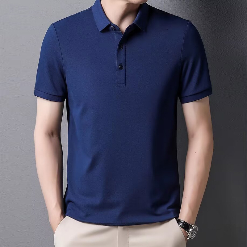 Men's Casual Business Short-Sleeved Polo Shirt 2025 Summer Ice Silk Cool and Comfortable Simple Versatile Lapel T-Shirt