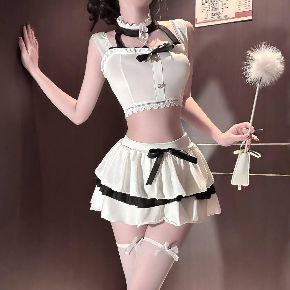 Sailor-Style JK Uniform Costume Set with Tube Top, Flutter-Sleeve Top and Bowknot Mini Skirt — detail image 6