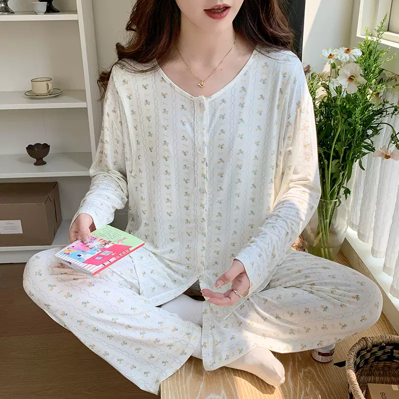 莫代尔月子服夏季薄款带凉感孕妇睡衣产妇产后哺乳喂奶装休闲套装