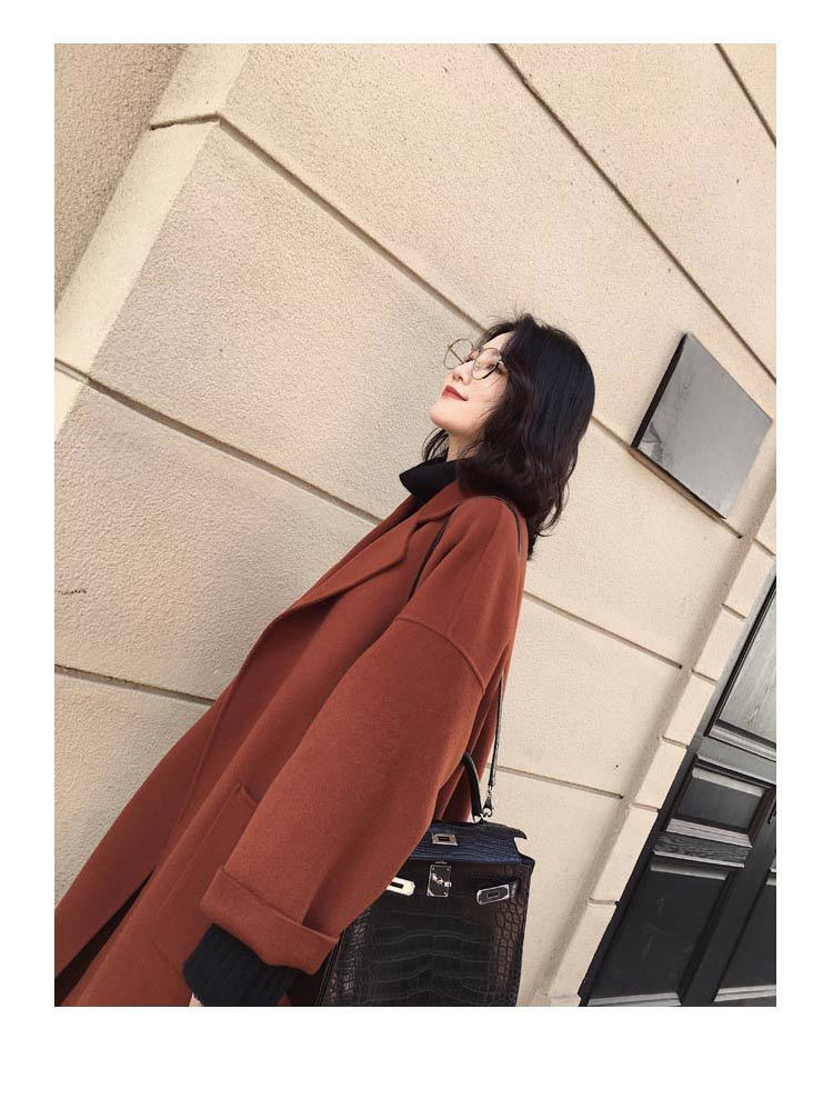 Płaszcz wełniany w stylu Hepburn, średniej długości, jesień i zima 2024 Nowy koreański styl, popularny, dwustronny, gruby płaszcz wełniany dla kobiet_voghion.com