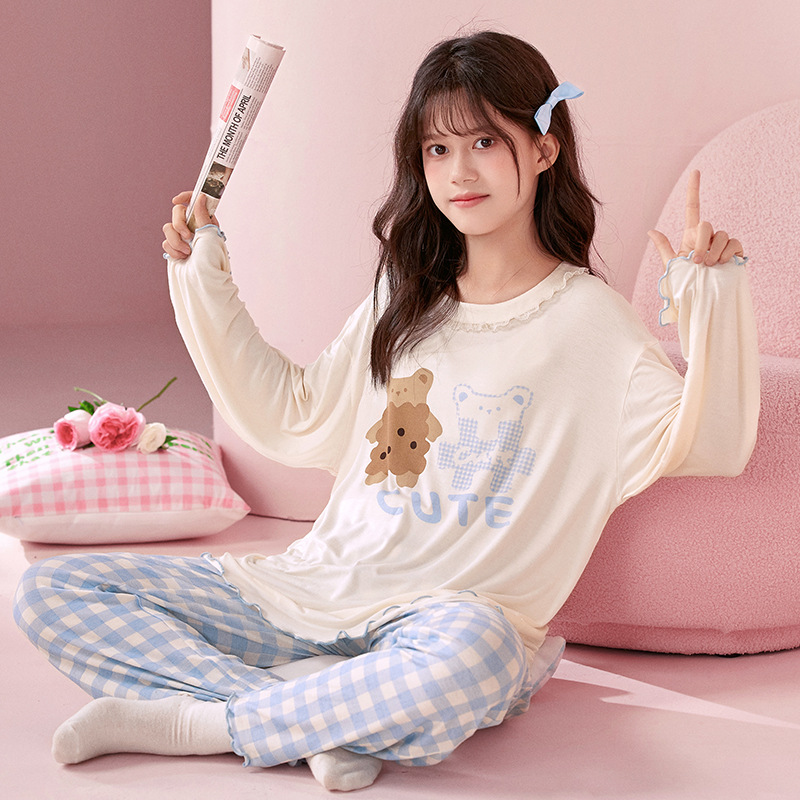 Children's Pajamas Modal Spring and Autumn 2025 New Large Girls' Long-sleeved Home Clothes Autumn Children's Air-conditioned Room suit