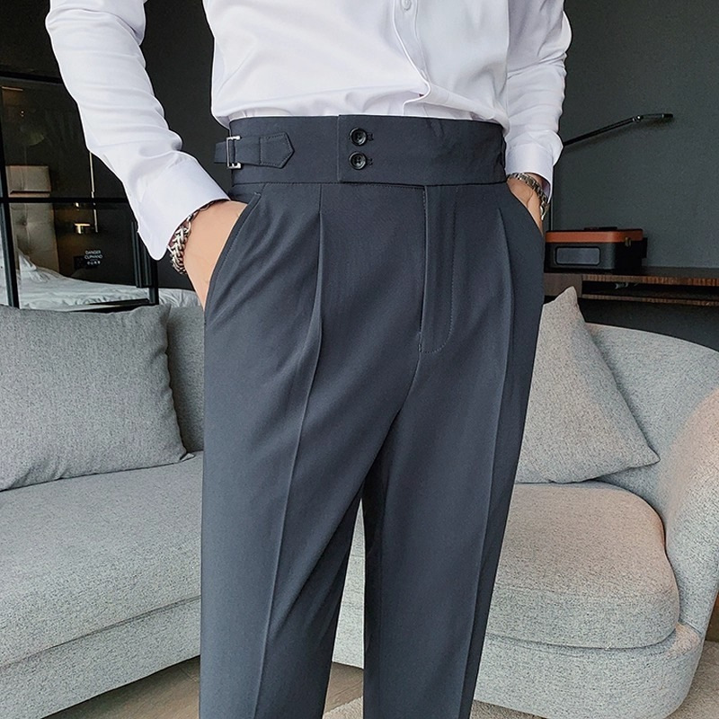 Spring and Summer Naples-Style Men's Slim-Fit Tapered Trousers, High-Waisted Business Solid Color Straight-Leg Casual Long Pants, Italian Style Spring and Summer Naples-Style Men's Slim-Fit Tapered Trousers, High-Waisted Business Solid Color Straight-Leg Casual Long Pants, Italian Style