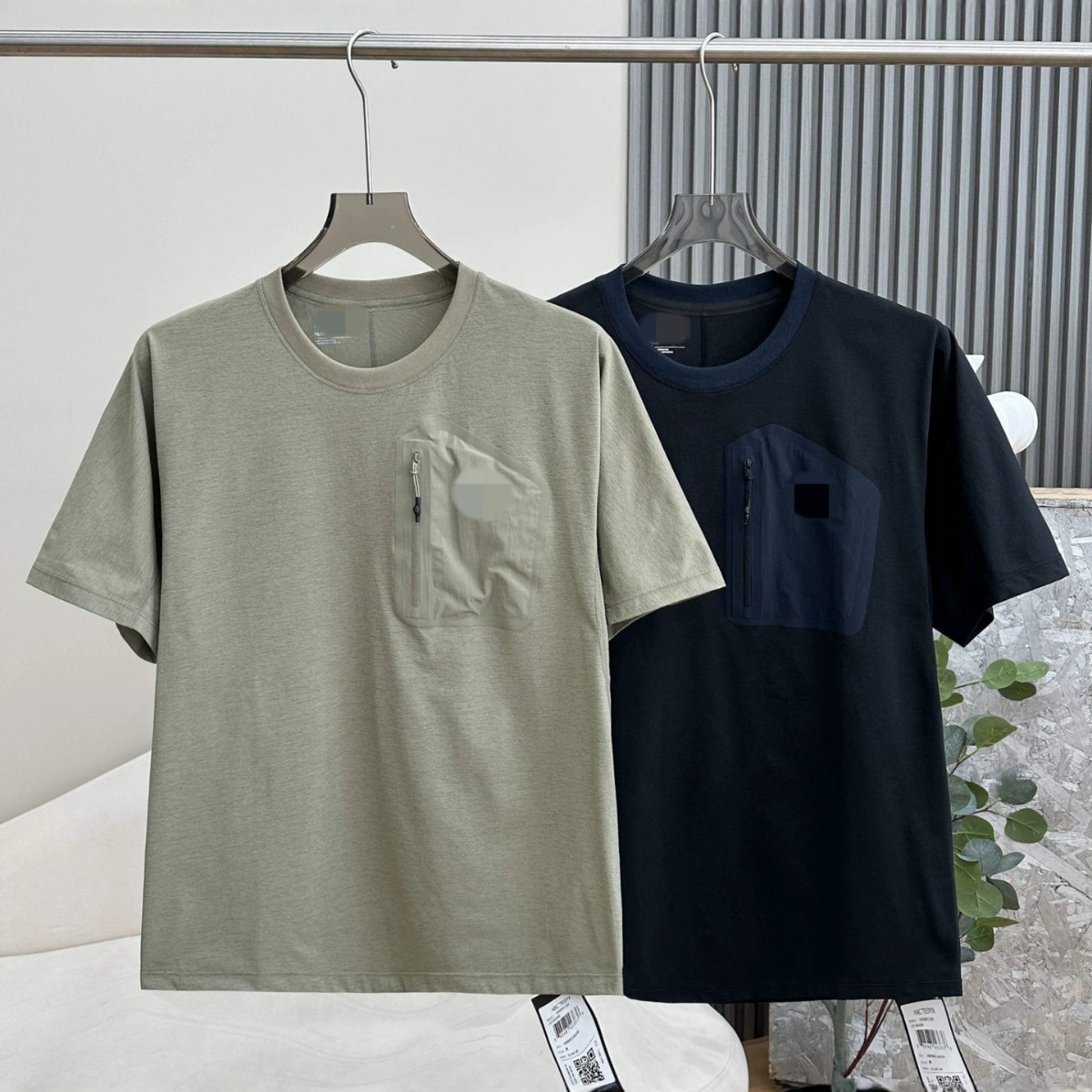 1110 Summer New Bird Brand Label Pocket Simple Solid Color Short Sleeve T-Shirt Base Shirt Unisex Round Neck Wholesale