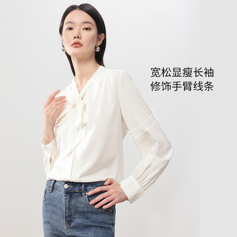 공장 공급 프랑스 리본 셔츠 최고 슬림 블라우스 통기성 비 다림질 비 주름 구름 셔츠