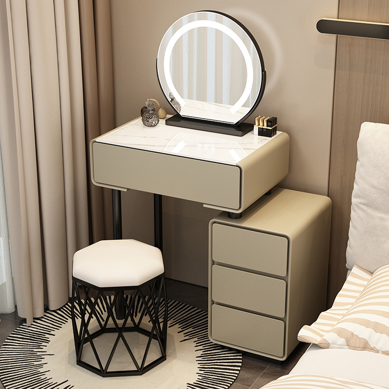 Tocador para el hogar Mesa de pizarra de roca simple con cajones Mesa de tocador de gran capacidad Mueble de almacenamiento junto a la cama Mesa de maquillaje integrada