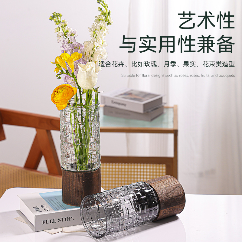 Vaso de vidrio de alto valor de lujo ligero de alta calidad sensación de sala de estar borracho reloj colgante de madera decoración hidropónica al por mayor