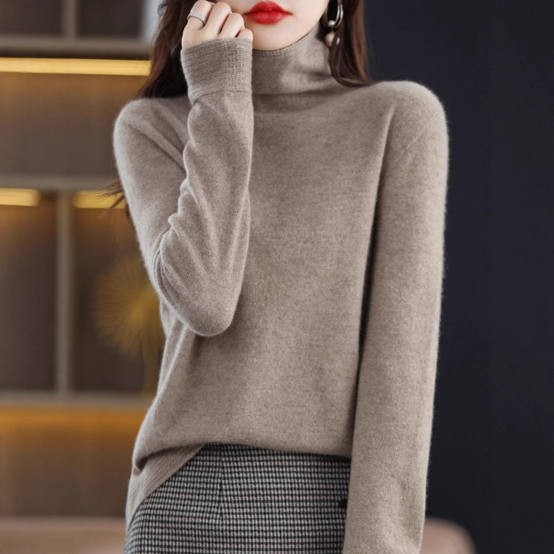 Cross-Border Autumn and Winter Turtleneck Pullover 100% Wool Sweater for Women, Winter Knitwear, Base Layer Sweater, Ready-To-Wear Sweater