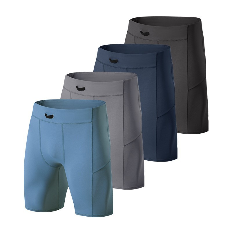 Correr pantalones cortos de compresión para hombres profesionales de maratón de carreras a través de la carretera rápido secado ajustado pantalones de cinco puntos bolsillo puede poner el teléfono móvil