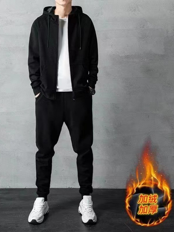 秋冬のシンプルなスポーツの帽子のスーツの男性の韓国版のゆったりした大きいサイズのファッションのカーディガンのジッパーの帽子のガードルのズボン