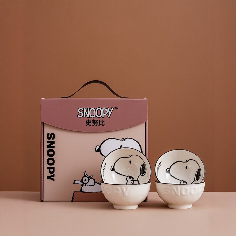 Snoopy Ceramic Tableware Set for Home Use, Cartoon Bowls and Plates, Gift Box Set, Souvenir, Wedding Gift