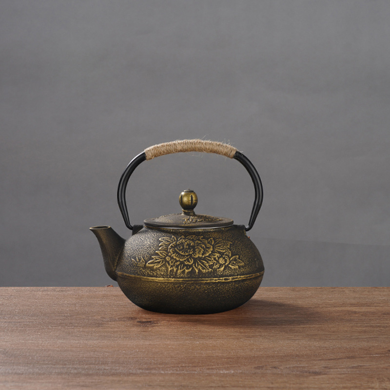 Peonía olla de hierro fundido olla tetera de hierro cerdo tetera hecho a mano viejo hierro olla tetera juego de té